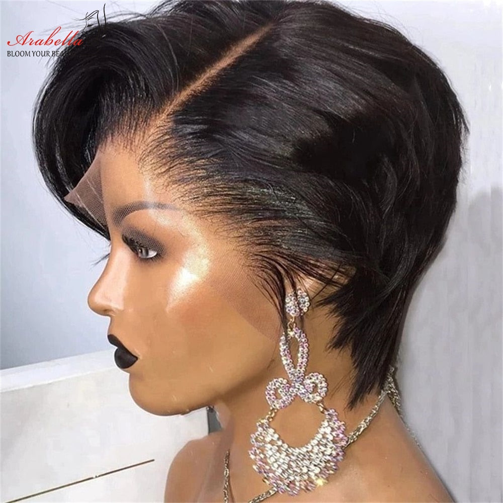 13x4 Lace Wigs Straight Wave Short Pixie Cut Wigs Human Hair Transparent Lace Wig Preplucked Hairline Wigs For Black Women