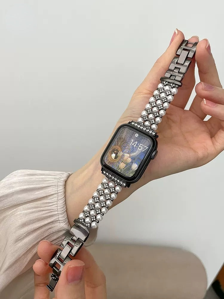 Luxury Pearl Stainless Steel Band For Apple Watch Ultra 49mm Diamond Strap For iWatch Series 8 7 41 45mm 6 3 4 5 se 2 40 42 44mm