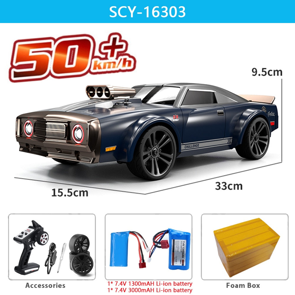 16303 1:16 50KM/H RC Car 4WD With LED Remote Control Muscle Cars High Speed Drift Racing Vehicle for Kids vs Wltoys 144001 Toys