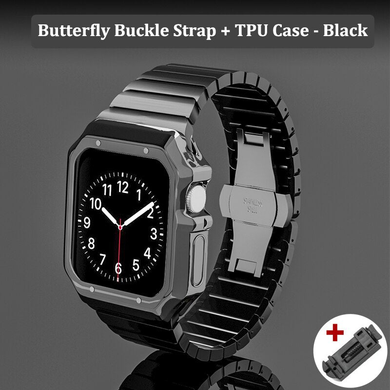 Stainless Steel Official Link Bracelet For Apple Watch Band 6 SE 5 4 3 38 40 42 44mm TPU Case Strap for iWatch Series 7 41 45mm