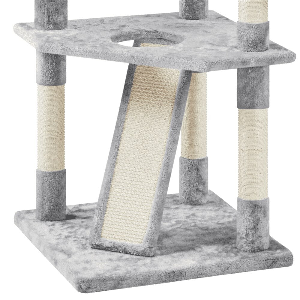 Easyfashion 79&quot; Multilevel Cat Tree Tower with Scratching Posts, Light Gray