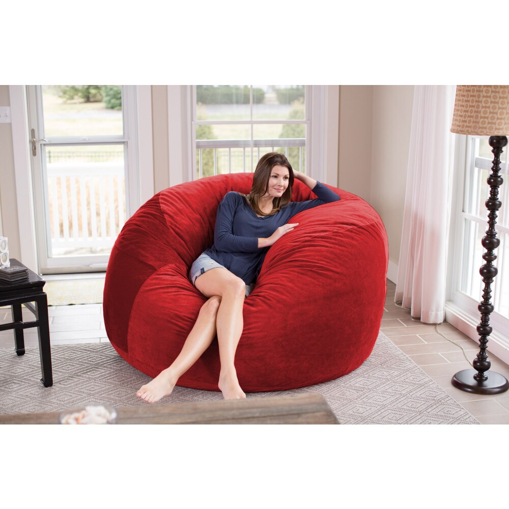 Bean Bag Chair, Memory Foam Lounger with Microsuede Cover, All Ages, 6 ft, Pebble Red