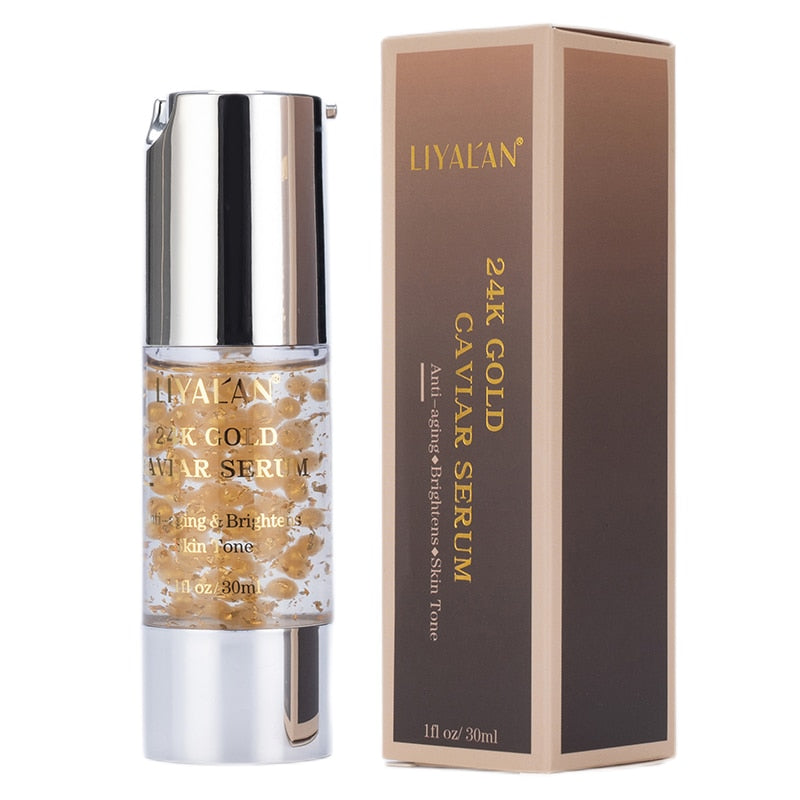 24K Gold Caviar Facial Serum Skin Whitening Moisturizer Anti Aging Anti Wrinkle Anti Puffiness Eye Cream Collagen Face Essence