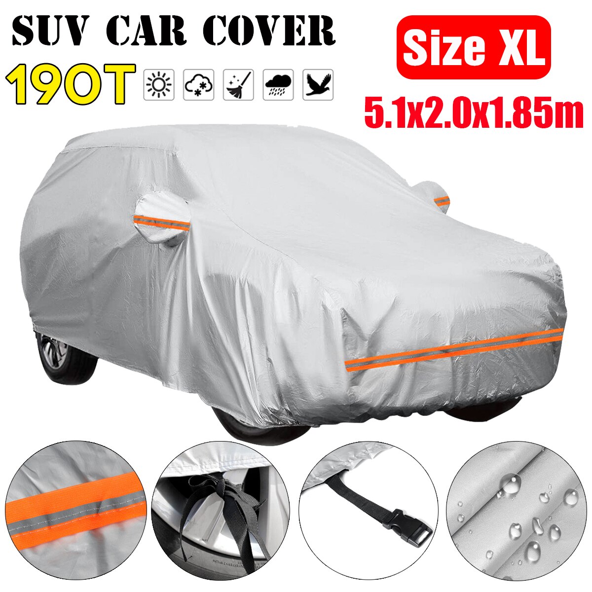 Universal SUV Full Car Covers Indoor Outdoor Windproof Anti Dust Sun Rain Snow Protection UV Car Silver Case Cover M/L/XL/XXL