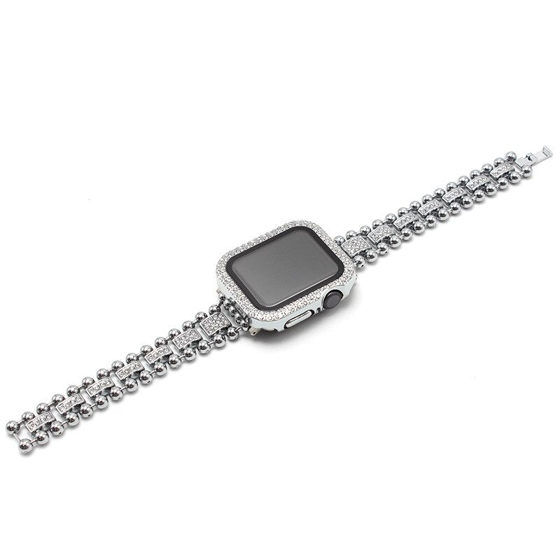 Diamond Metal Band For Apple Watch Ultra 49mm Slim Bracelet for iwatch Series 8 7 6 5 4 se 3 2 41 45mm 44 40 38 42MM Women Strap