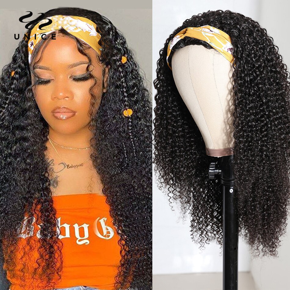 UNice Fashion Afro Kinky Curly Half Wigs for Black Women 150 Density Afro half Wig Kinky Curly Human Hair Wig