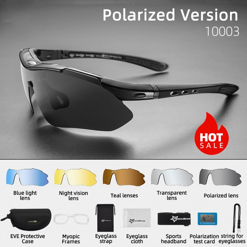 ROCKBROS Polarized Sports Men Sunglasses Road Cycling Glasses Mountain Bike Bicycle Riding Protection Goggles Eyewear 5 Lens