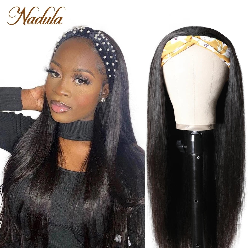 Nadula Straight Human Hair Headband Wig 10&quot;-26&quot; Headband Wig Human Hair for Black Women Brazilian Hair Wig No Glue Real Hairline