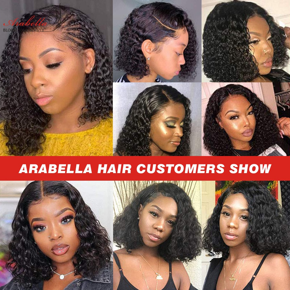 13x4 HD Lace Front Human Hair Wigs Water Wave Transparent Lace Wig Pre Plucked Bleached Knots Arabella T Part Wig Remy Bob Wig