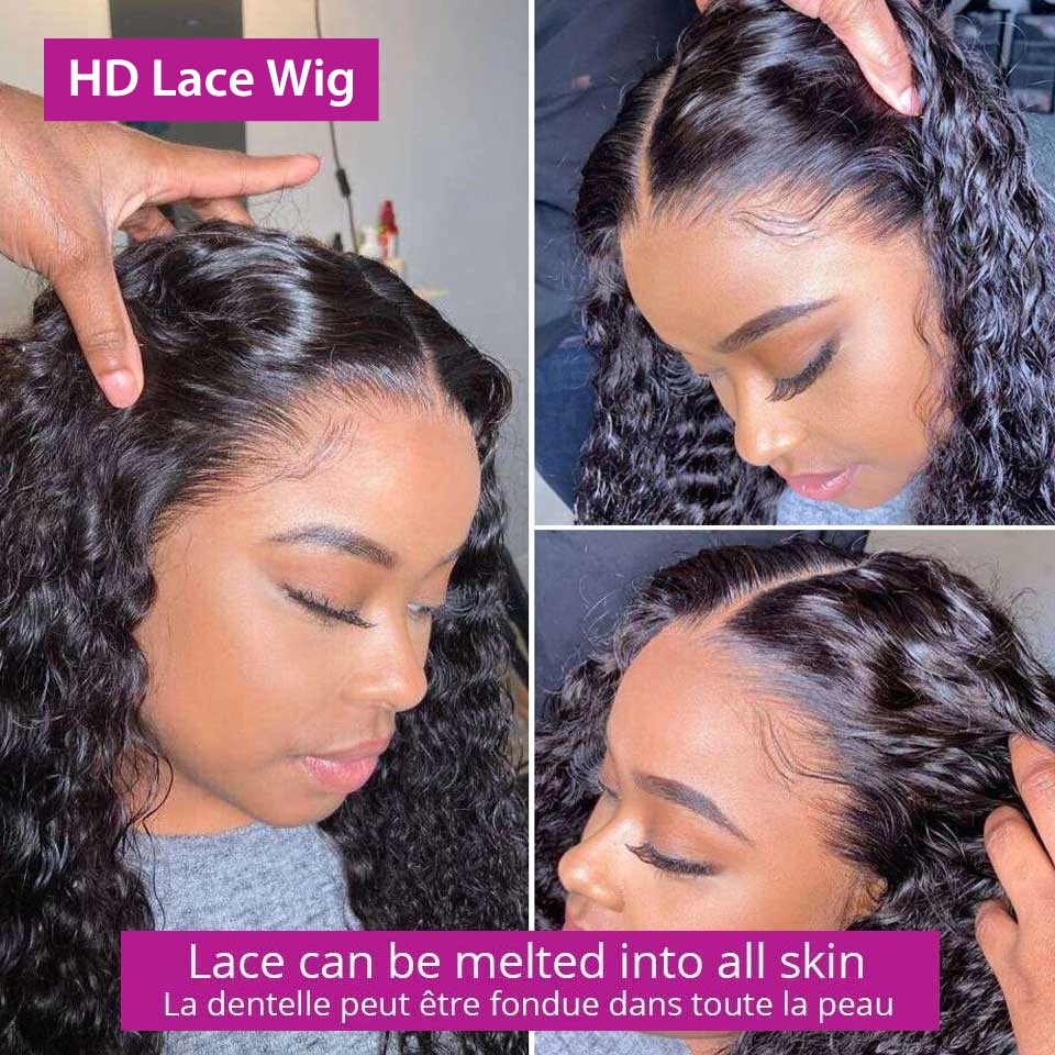 Water Wave 13x4 Transparent Lace Frontal Wigs Pre Plucked Peruvian Lace Closure Wigs For Women Curly Lace Front Human Hair Wig