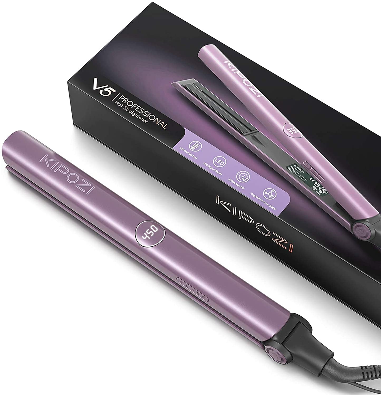 KIPOZI Professional Hair Striaghtener Nano Titanium Instant Heating Flat Iron 2 In 1 Curling Iron Hair Tool with LCD Display