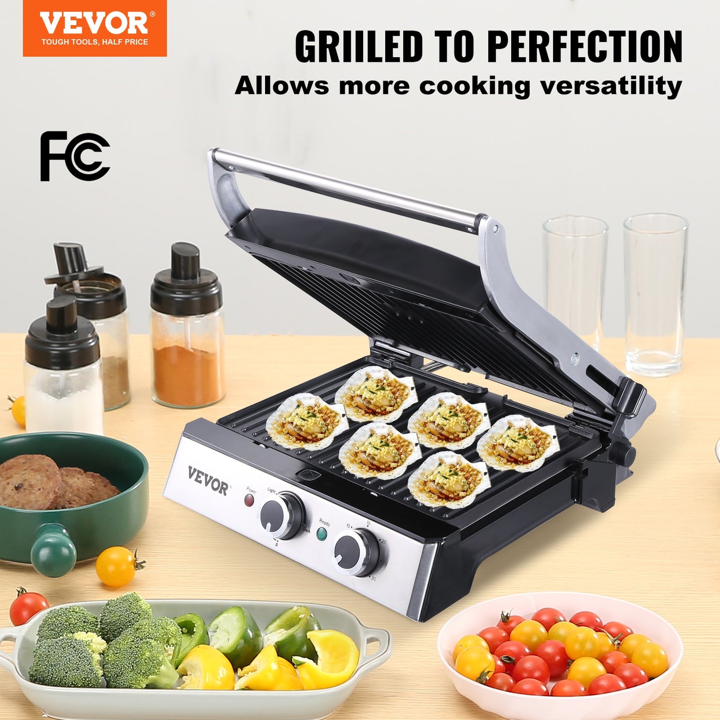 VEVOR Commercial Electric Griddle 14.5&quot; 1500W Stainless Steel Restaurant Teppanyaki Grill with Non Stick Iron Cooking Plate