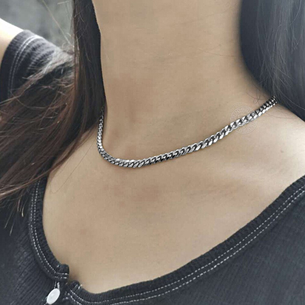 3-7mm Cuban Chain Necklace for Men Women Silver Color Stainless Steel Miami Curb Link Choker Dropshipping Jewelry