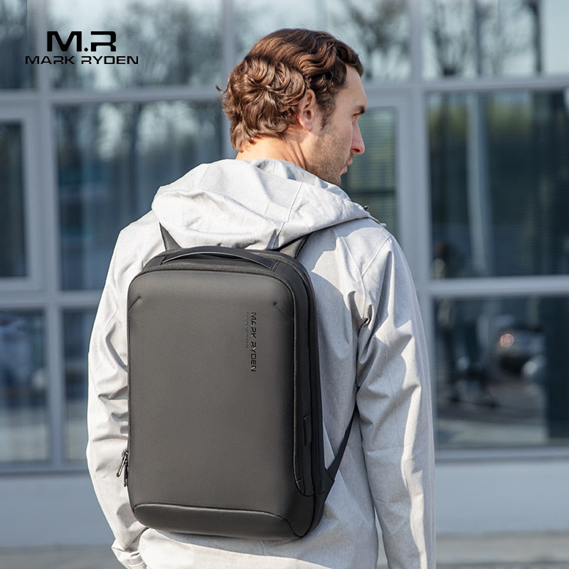 MARK RYDEN Minimalist Backpack Business Hard Shell Front Thin Laptop Backpack Black and Gray(15.6")