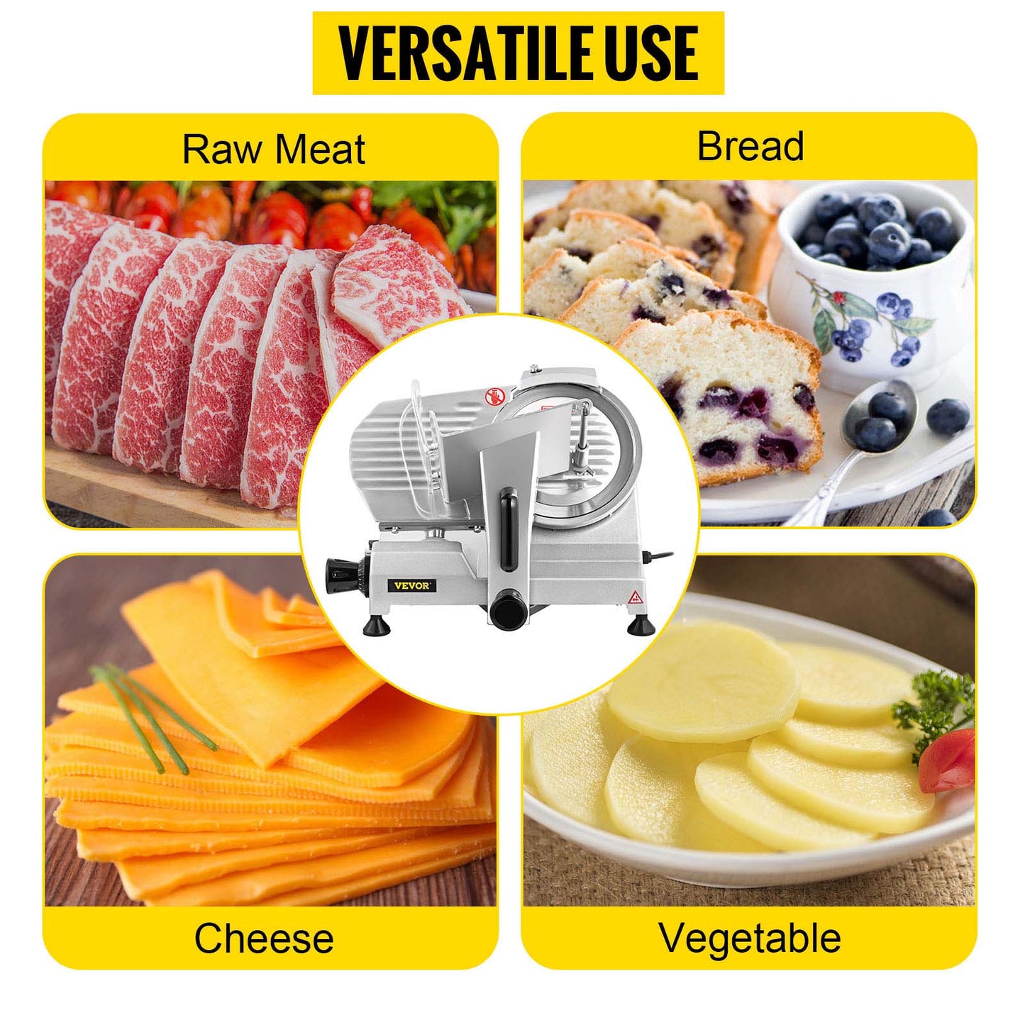 VEVOR 8 Inch Blade Electric Food Slicer Grinder Home Meat Slicer Machine Commercial Deli Meat Cheese Beef Mutton Turkey Cutter