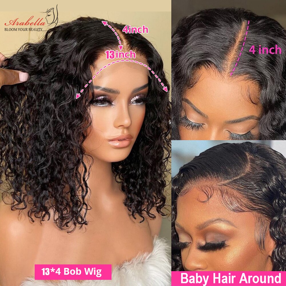 Deep Curly Wig 13x4 Transparent Lace Frontal Wig 100% Human Hair Wigs PrePlucked Bleached Knots Arabella Remy Deep Wave Lace Wig