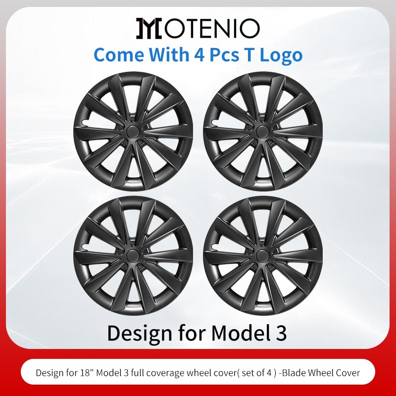 4PCS For TESLA Model 3 18 Inch Blade Wheel Cover Hubcaps Whirl Cap