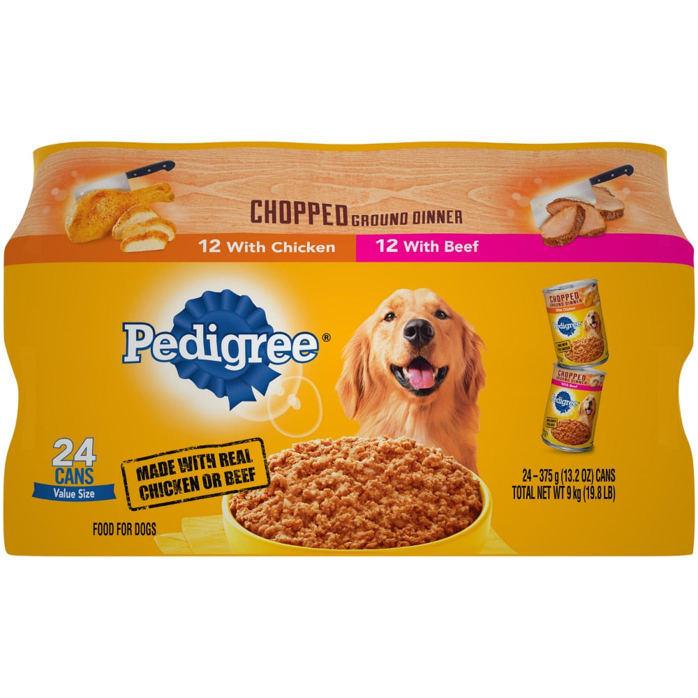 Pedigree Beef &amp; Chicken Flavor Wet Dog Food Variety Pack for Adult, 13.2 oz. Cans (24 Count)