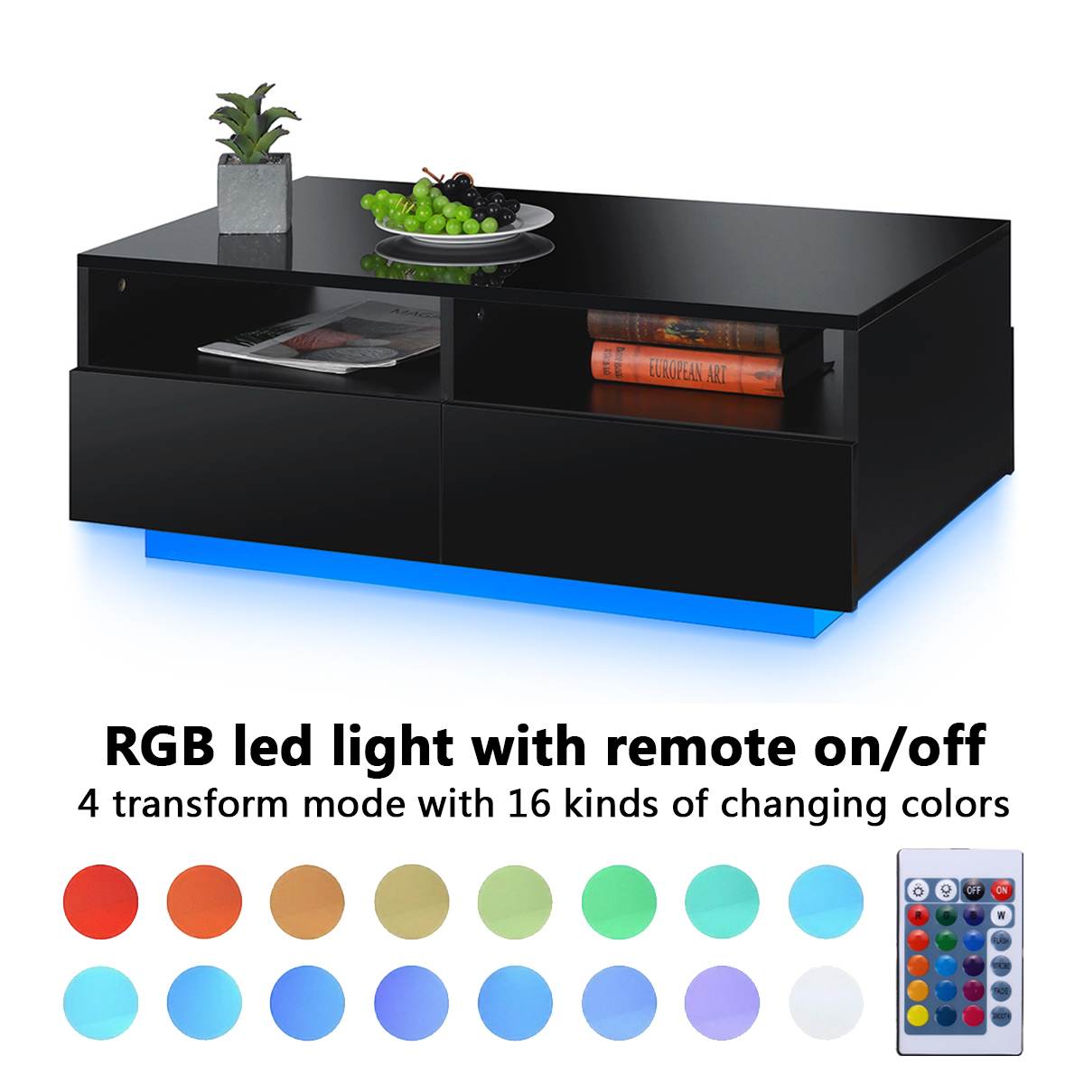 RGB LED Coffee Table High Gloss Simple Design Side Table for Living Room Furniture Tea Table Desks Home Storage Organzier