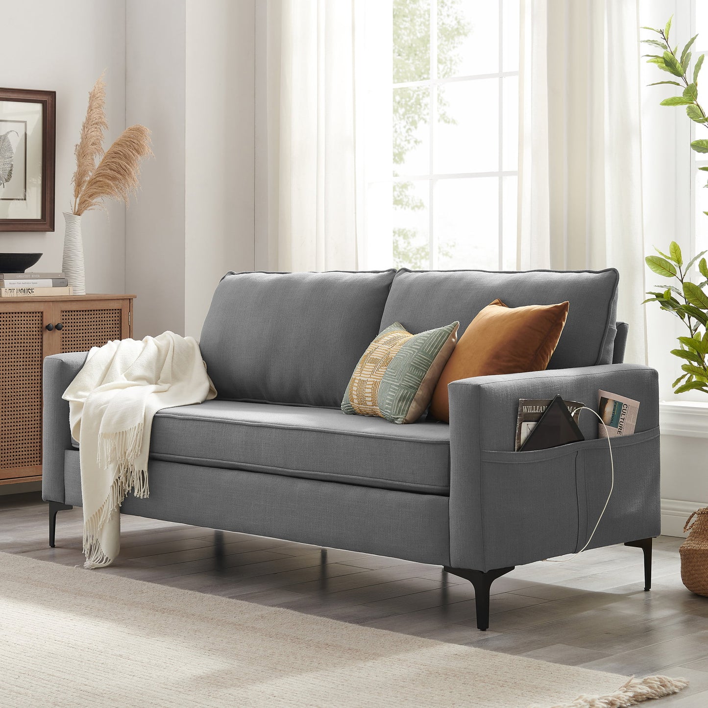 Larissa Living Room Sofa with Storage Pockets and USB Ports