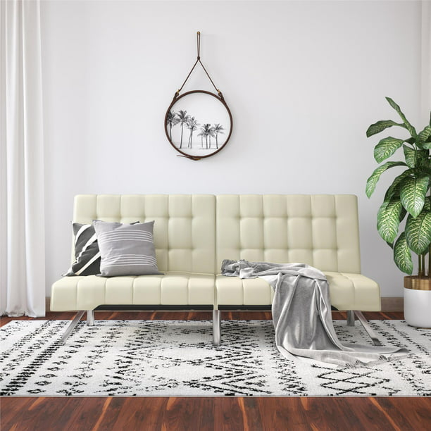 Living Room Sofas，Faux Leather Tufted Futon Sofa