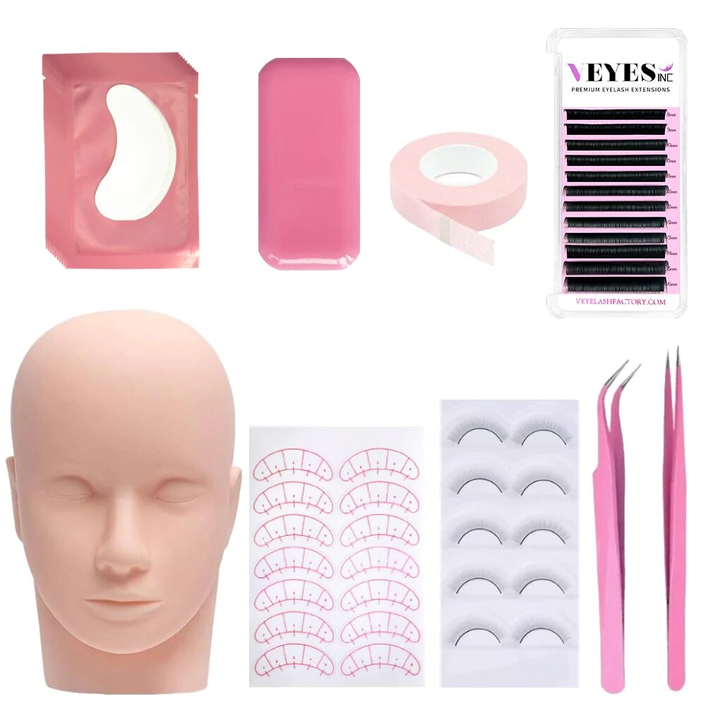 Veyes Inc Eyelash Extensions New Beginner Practice Kit with Mannequin Veyelash Eyelash Extension Training Lash Kit Makeup Tools