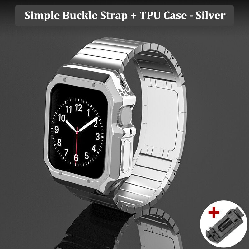 Stainless Steel Official Link Bracelet For Apple Watch Band 6 SE 5 4 3 38 40 42 44mm TPU Case Strap for iWatch Series 7 41 45mm