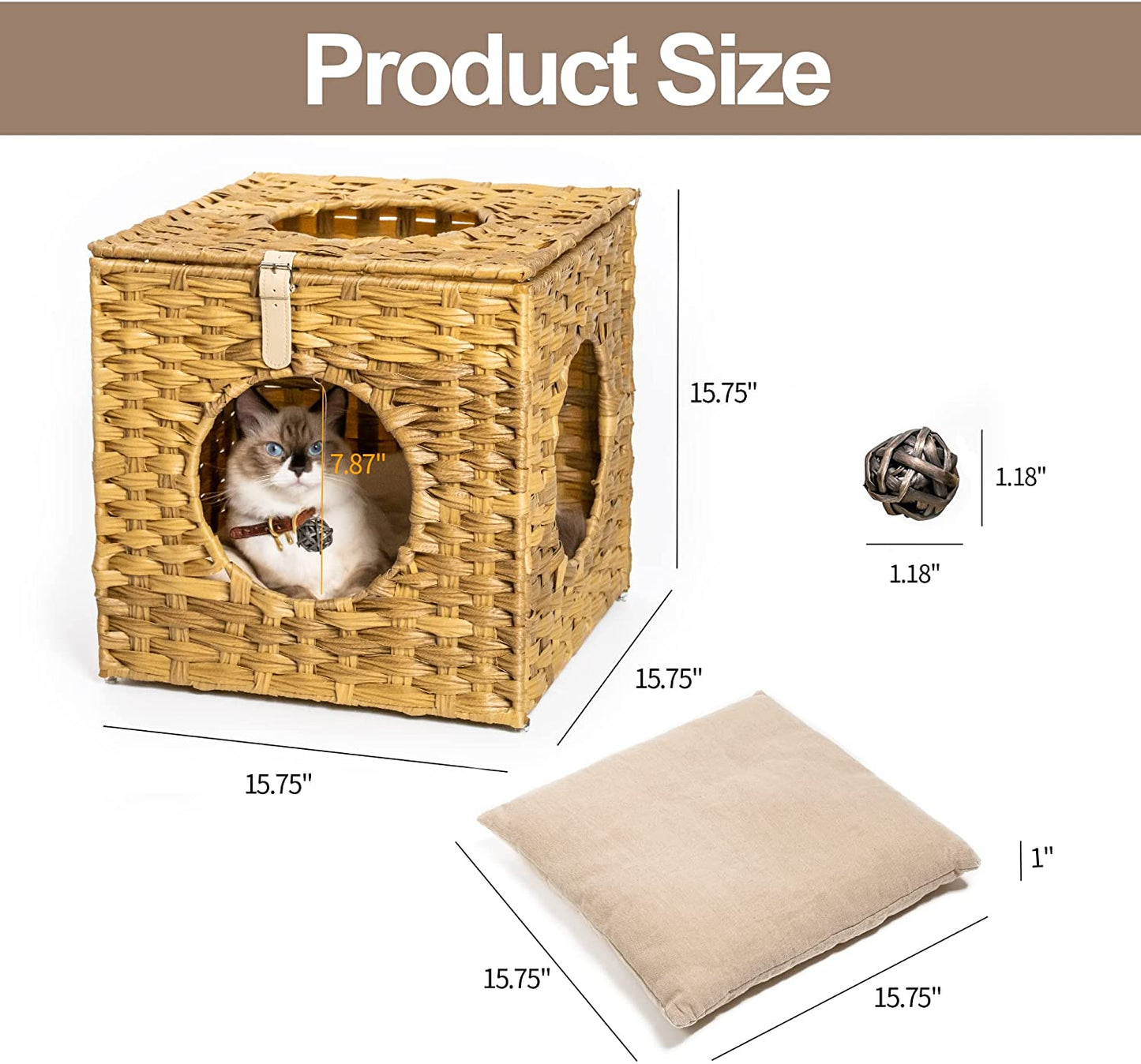 Mewoofun Cat House for Indoor Hand-Woven Wicker Beds Cozy Cave Cat Hideaways 15.75x15.75x15.75 Inches Cat Cages in  US Stock