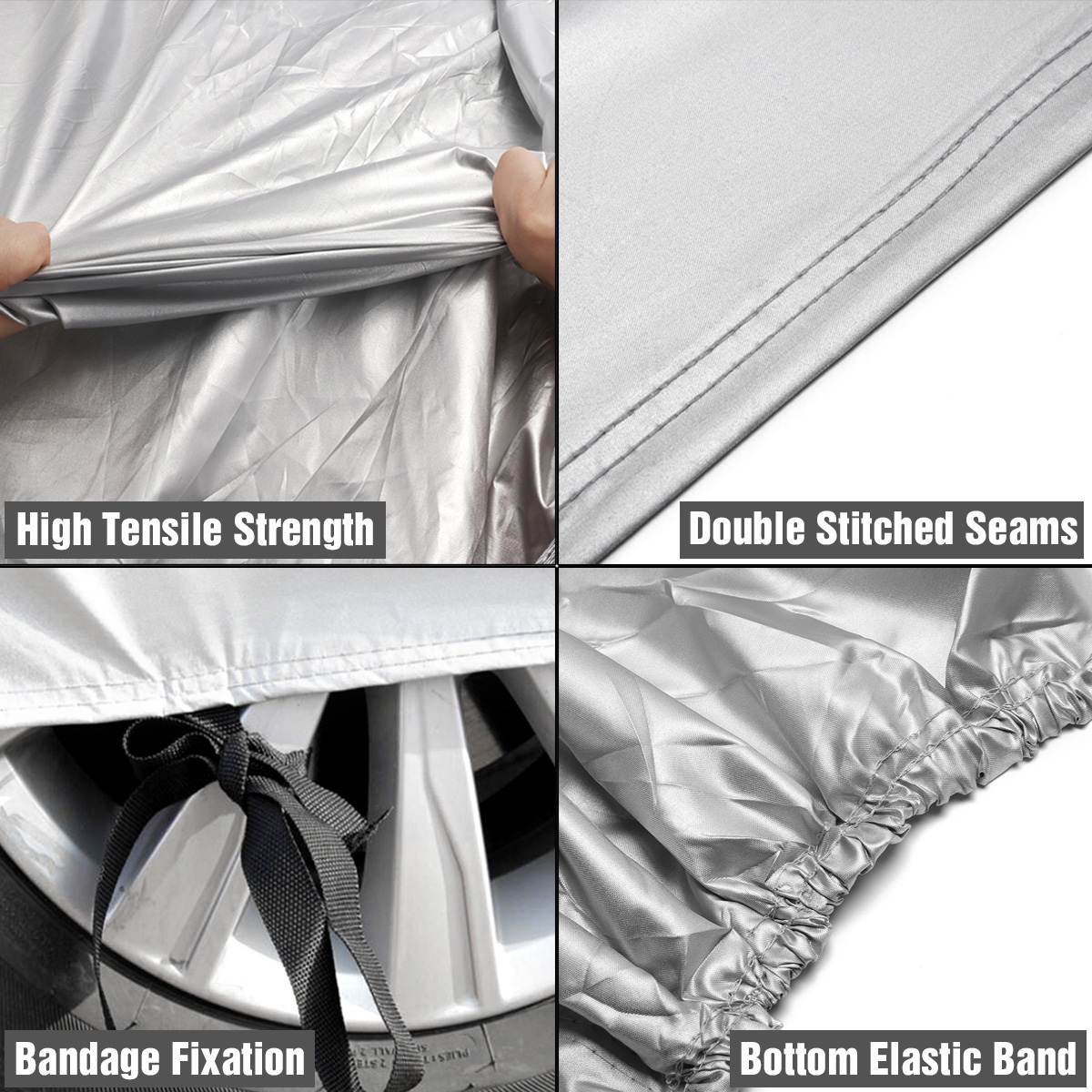 Universal SUV Full Car Covers Indoor Outdoor Windproof Anti Dust Sun Rain Snow Protection UV Car Silver Case Cover M/L/XL/XXL