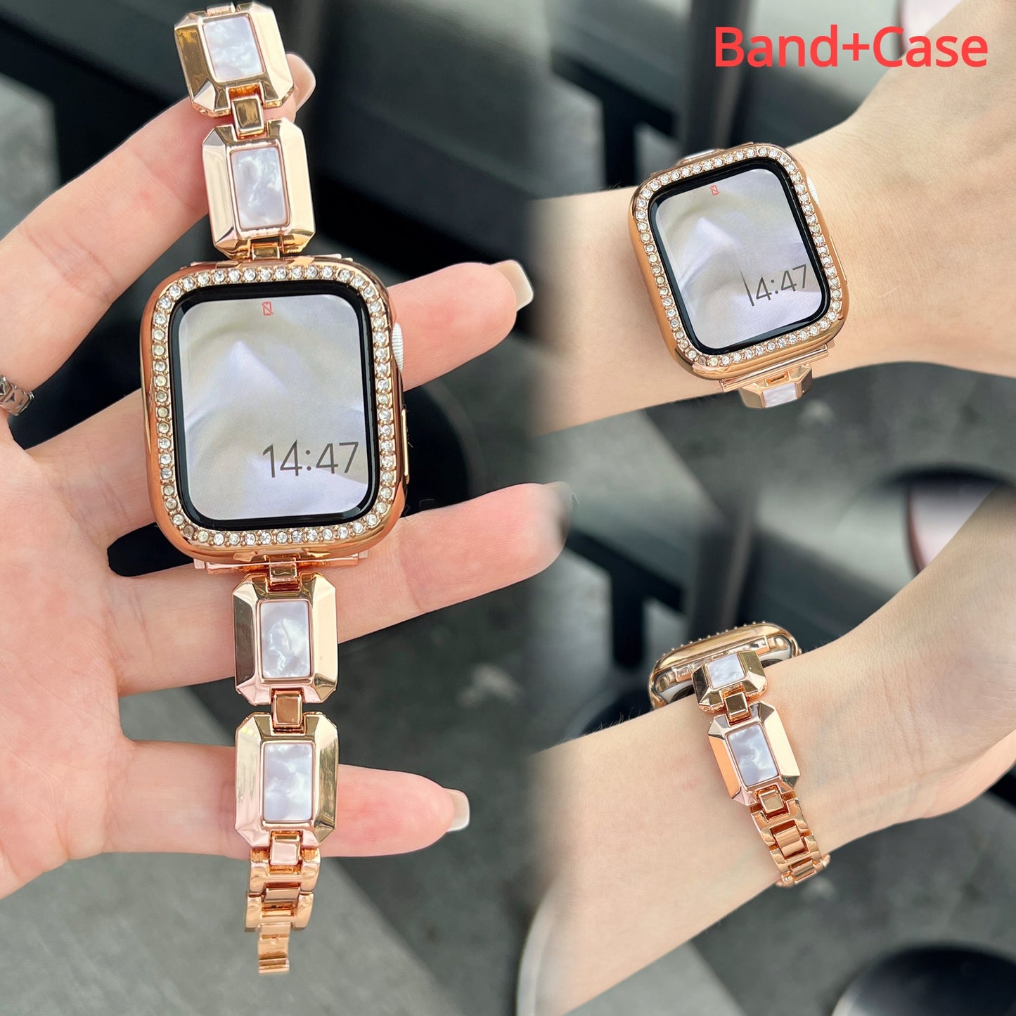 Resin Stainless Steel Strap for Apple Watch Ultra 49mm Band 8 7 41 45mm Diamond Case Bracelet for iWatch 6 5 4 3 se 40mm 42 44mm