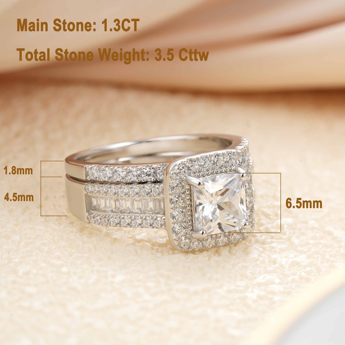 Newshe 925 Sterling Silver Wedding Jewelry Bridal Ring Sets for Women 3.5 CT Imitation Diamond Princess Cut AAAAA Cubic Zircon