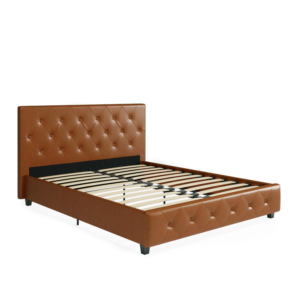 DHP Dakota Tufted Upholstered Platform Bed Frame, Queen, Camel Faux Leather