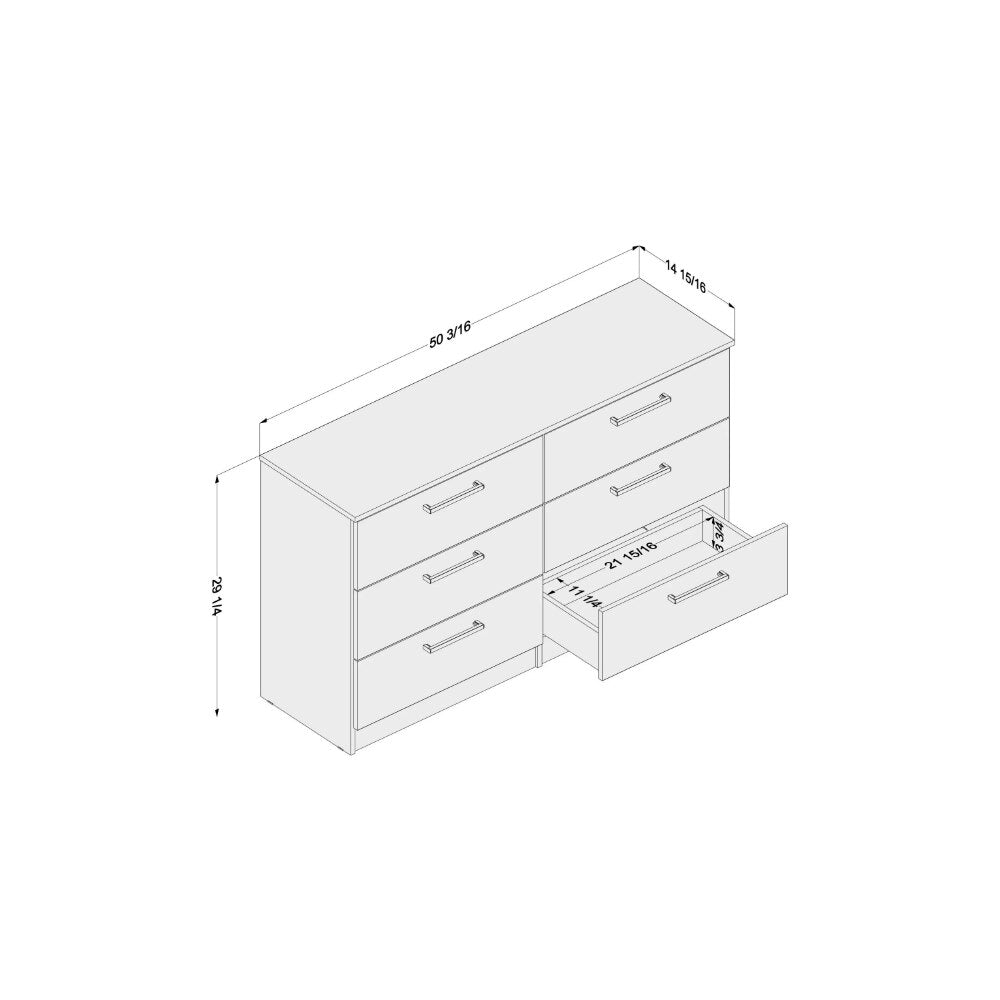 Juliette Modern 6 Drawer Double Dresser, Durable and Strong,80.23 Lb,50.20 X 14.92 X 29.25 Inches