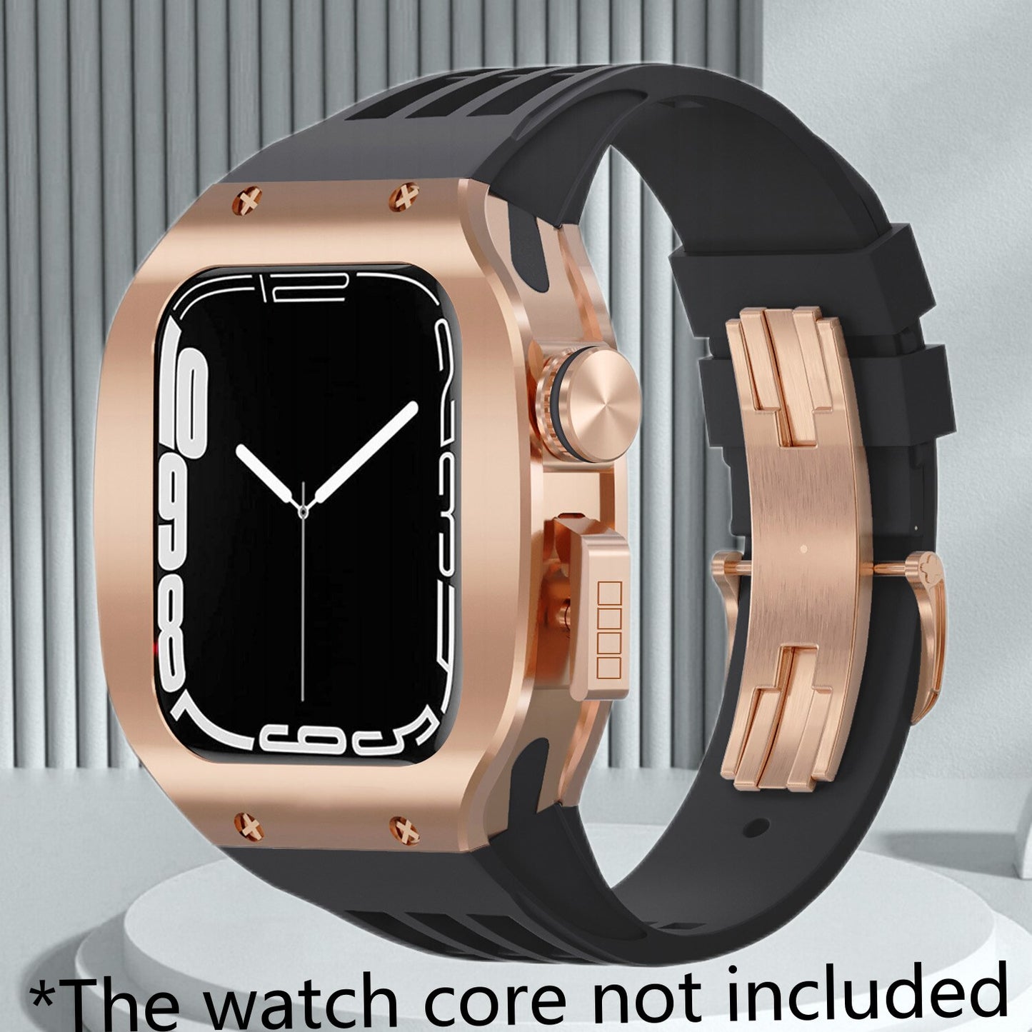 Luxury Titanium Modification Kit For Apple Watch 8 7 45mm Metal Bezel Case For iWatch Series 8 7 6 SE 5 44mm Rubber Strap Band