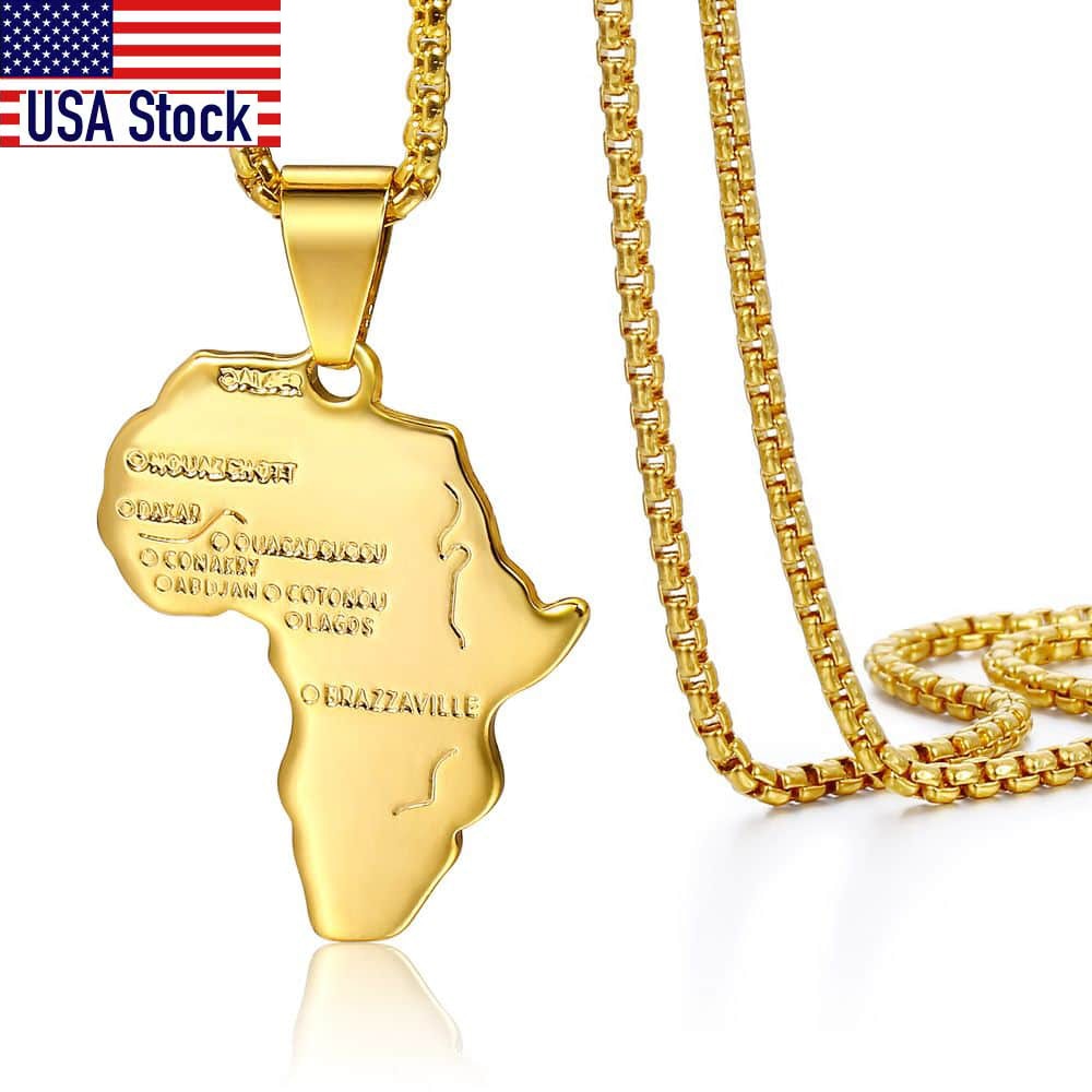 Gold Color Africa Map Pendant Necklace for Men Women Stainless Steel Gold Color African Map Fashion Jewelry Hip Hop Dropshipping