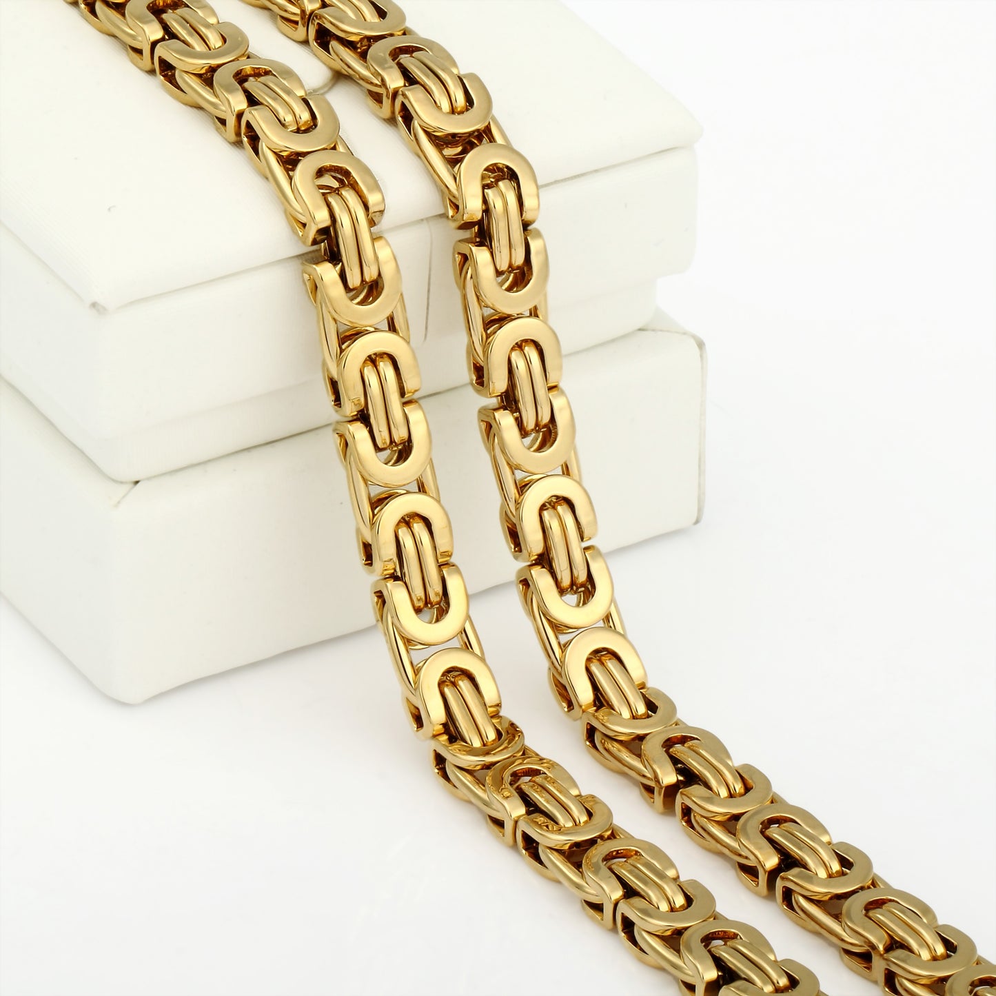 7mm High quality Flat Byzantine Link Necklace For Mens Boys Gold Color Stainless Steel Heavy Luxury Jewelry