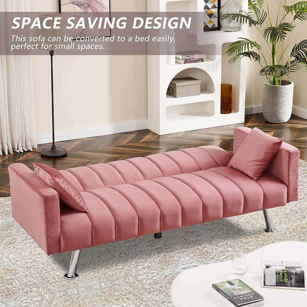 Modern Sleeper Sofa Couch with Wooden Frame and Metal Legs Comfortable Velvet Sofa Suitable for Living Room Bedroom Office