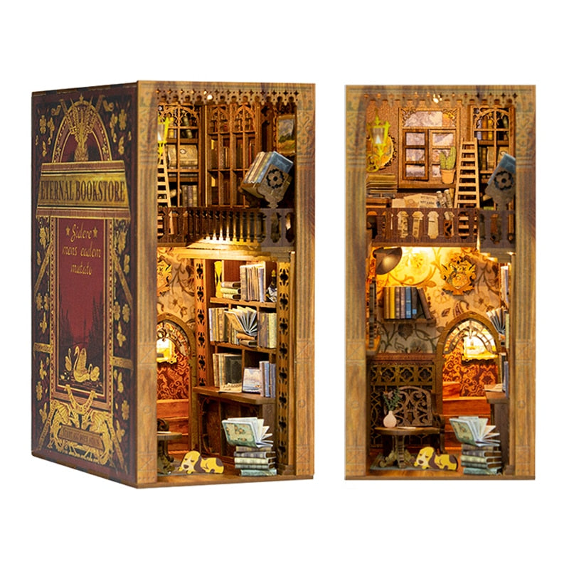 CUTEBEE Puzzle 3D DIY Book Nook Kit Eternal Bookstore Wooden Dollhouse with Light Magic Pharmacist Building Model Toys for Gifts