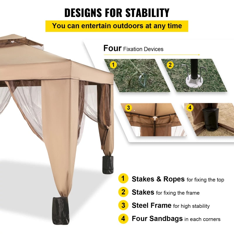 VEVORbrand 10x10ft Outdoor Canopy Gazebo with Four Sandbags - Gazebo with Netting, Waterproof and UV Protection - Patio