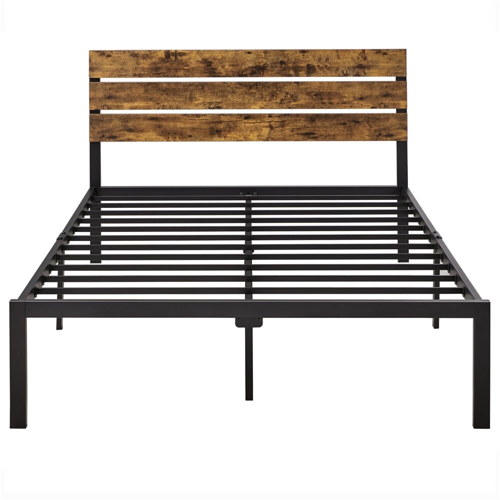 Easyfashion Metal Platform Queen Bed with Wood Headboard