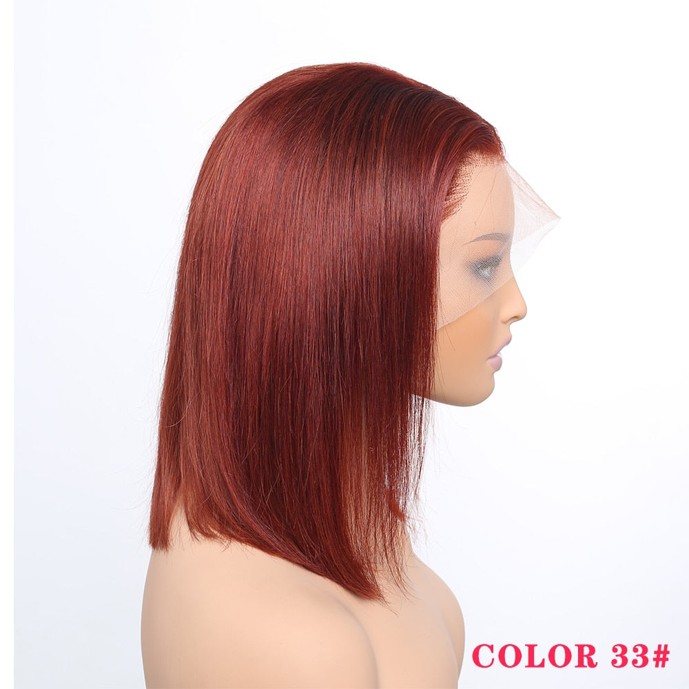 Reddish Brown Bob Lace Frontal Wig Human Hair 13x4 Straight Lace Front Wig Short Bob Wig Copper Red Lace Frontal Bob Wigs