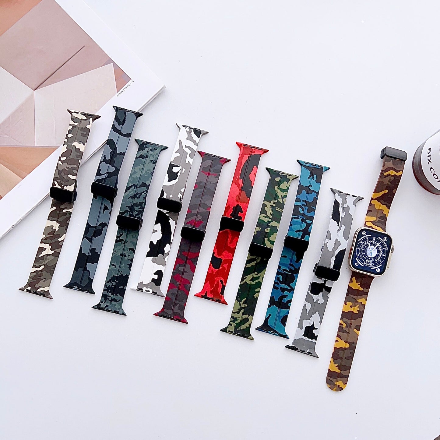 Magnetic Band for Apple Watch Ultra 49mm 45mm 41mm 38 42mm 40MM 44mm Silicone Camouflage Print Strap for IWatch 8 7 6 se 5 4 3 2