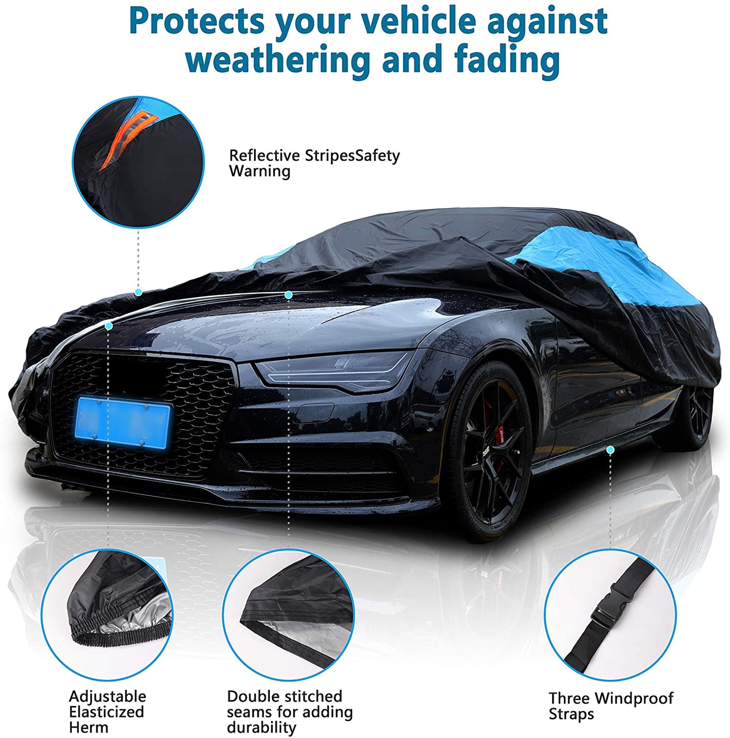 Universal Sedan Car Full Cover Outdoor Waterproof Snow-proof Dust-proof Anti-UV Protection Black Blue Full Cover 530/490cm 450cm