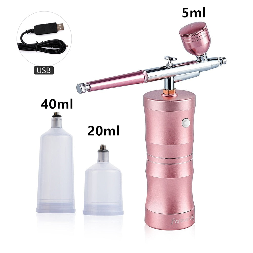 Top 0.4mm Pink Mini Air Compressor Kit Air-Brush Paint Spray Gun Airbrush For Nail Art Tattoo Craft Cake Nano Fog Mist Sprayer