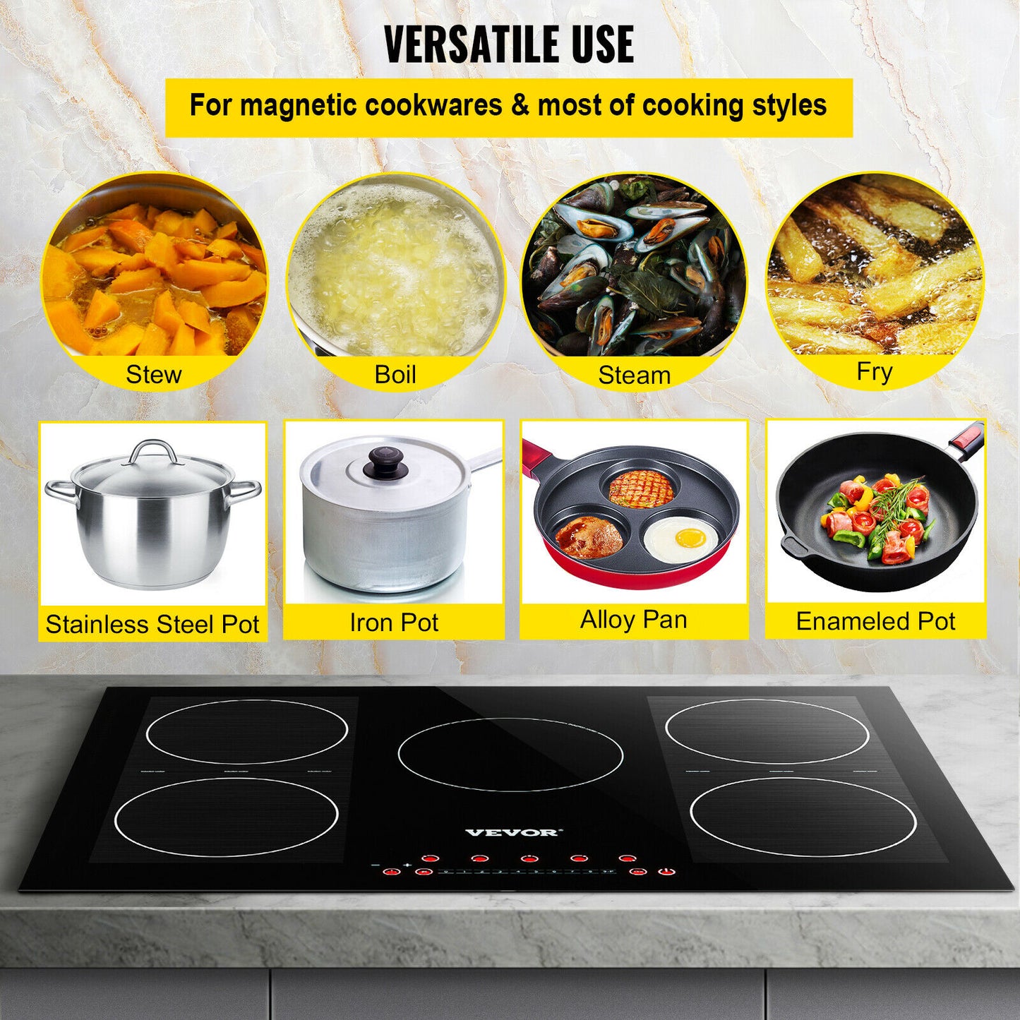 VEVOR 2/4/5 Burners Electric Induction Cooktop Stove Hob Built-in Burner Cooker Sensor Touch Control Magnetic Cooker Hot Plate