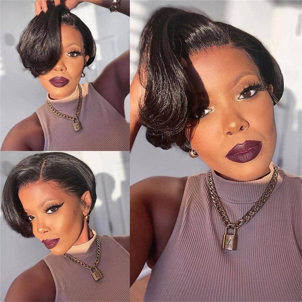 13x4 Lace Wigs Straight Wave Short Pixie Cut Wigs Human Hair Transparent Lace Wig Preplucked Hairline Wigs For Black Women