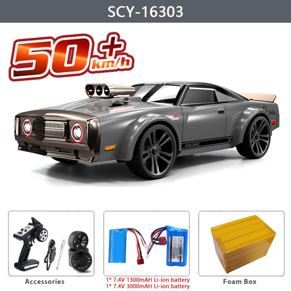 16303 1:16 50KM/H RC Car 4WD With LED Remote Control Muscle Cars High Speed Drift Racing Vehicle for Kids vs Wltoys 144001 Toys