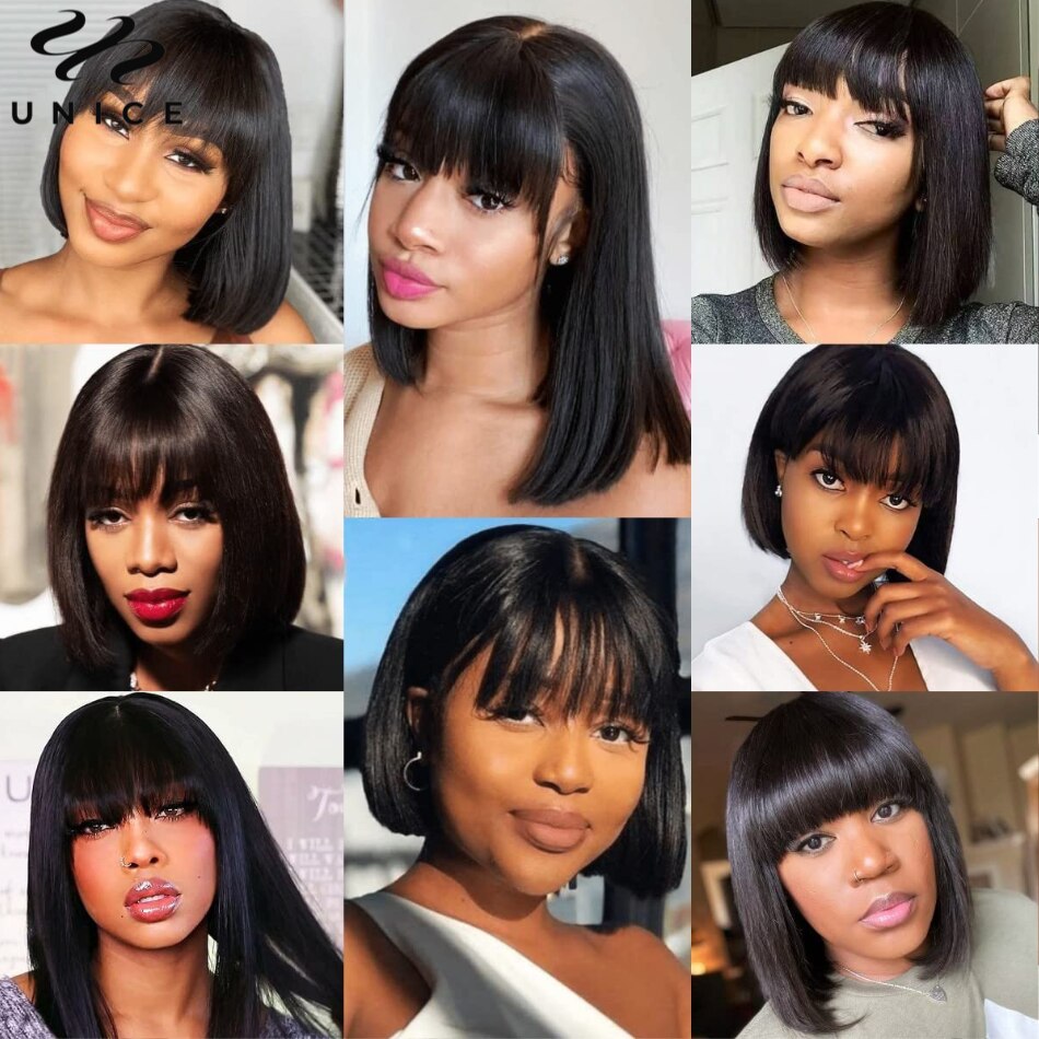 UNice Hair Wear Go Straight Bob Wig With Bang 3x1 Lace Wig Pre Plucked Middle Part Human Hair Wigs for Women Glueless Wig