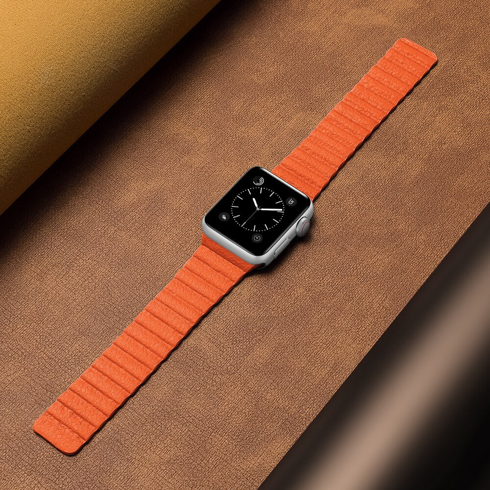 Leather band For apple watch Ultra 49mm for iWatch series 6 se 5 4 44 40mm 42mm loop for apple watch 8 7 41 45mm Magnetic strap