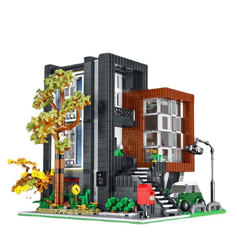 City Street View Modern Korean Villa Corner House Model 10205 Expert Modular Building Block Brick Korea Architecture Toys Set